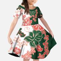 Green Orange Hibiscus Plumeria Floral Family Matching Short Sleeve Bodycon Dress and Hawaiian Shirt - Polynesian Pride