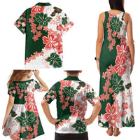 Green Orange Hibiscus Plumeria Floral Family Matching Tank Maxi Dress and Hawaiian Shirt - Polynesian Pride