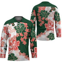 Green Orange Hibiscus Plumeria Floral Hockey Jersey - Polynesian Pride