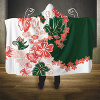 Green Orange Hibiscus Plumeria Floral Hooded Blanket - Polynesian Pride