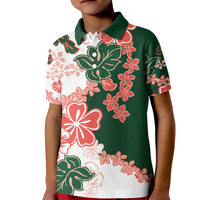 Green Orange Hibiscus Plumeria Floral Kid Polo Shirt - Polynesian Pride