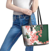 Green Orange Hibiscus Plumeria Floral Leather Tote Bag - Polynesian Pride
