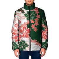 Green Orange Hibiscus Plumeria Floral Padded Jacket LT01 Orange - Polynesian Pride
