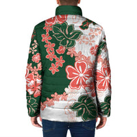 Green Orange Hibiscus Plumeria Floral Padded Jacket LT01 - Polynesian Pride