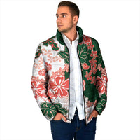 Green Orange Hibiscus Plumeria Floral Padded Jacket LT01 - Polynesian Pride