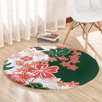 Green Orange Hibiscus Plumeria Floral Round Carpet - Polynesian Pride