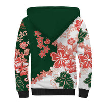 Green Orange Hibiscus Plumeria Floral Sherpa Hoodie LT01 - Polynesian Pride