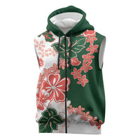 Green Orange Hibiscus Plumeria Floral Sleeveless Zip Hoodie LT01 Orange - Polynesian Pride