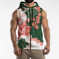 Green Orange Hibiscus Plumeria Floral Sleeveless Zip Hoodie LT01 - Polynesian Pride