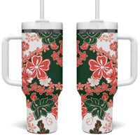 Green Orange Hibiscus Plumeria Floral Tumbler With Handle - Polynesian Pride