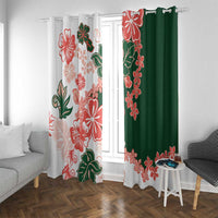 Green Orange Hibiscus Plumeria Floral Window Curtain - Polynesian Pride