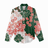 Green Orange Hibiscus Plumeria Floral Women Casual Shirt - Polynesian Pride