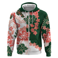 Green Orange Hibiscus Plumeria Floral Zip Hoodie LT01 Zip Hoodie Orange - Polynesian Pride