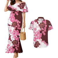 Pink Hibiscus Plumeria Floral Couples Matching Mermaid Dress and Hawaiian Shirt - Polynesian Pride