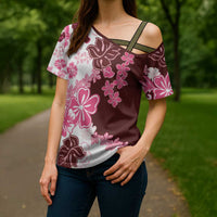 Pink Hibiscus Plumeria Floral Cross Shoulder Shirt LT01 - Polynesian Pride