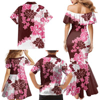 Pink Hibiscus Plumeria Floral Family Matching Mermaid Dress and Hawaiian Shirt - Polynesian Pride