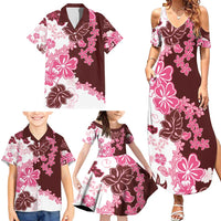 Pink Hibiscus Plumeria Floral Family Matching Summer Maxi Dress and Hawaiian Shirt - Polynesian Pride