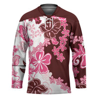 Pink Hibiscus Plumeria Floral Hockey Jersey - Polynesian Pride