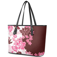 Pink Hibiscus Plumeria Floral Leather Tote Bag - Polynesian Pride