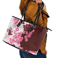 Pink Hibiscus Plumeria Floral Leather Tote Bag - Polynesian Pride