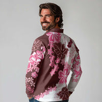 Pink Hibiscus Plumeria Floral Long Sleeve Polo Shirt LT01 - Polynesian Pride
