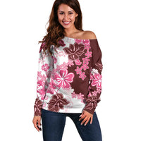 Pink Hibiscus Plumeria Floral Off Shoulder Sweater - Polynesian Pride