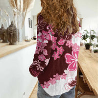 Pink Hibiscus Plumeria Floral Women Casual Shirt - Polynesian Pride