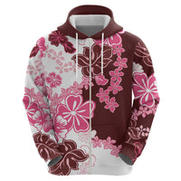 Pink Hibiscus Plumeria Floral Zip Hoodie LT01 - Polynesian Pride