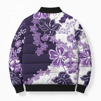 Purple Hibiscus Plumeria Floral Bomber Puffer Jacket LT01 - Polynesian Pride