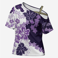 Purple Hibiscus Plumeria Floral Cross Shoulder Shirt LT01 Female Purple - Polynesian Pride