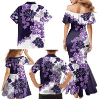 Purple Hibiscus Plumeria Floral Family Matching Mermaid Dress and Hawaiian Shirt - Polynesian Pride