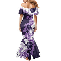 Purple Hibiscus Plumeria Floral Family Matching Mermaid Dress and Hawaiian Shirt - Polynesian Pride