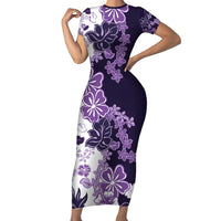 Purple Hibiscus Plumeria Floral Family Matching Short Sleeve Bodycon Dress and Hawaiian Shirt - Polynesian Pride