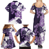 Purple Hibiscus Plumeria Floral Family Matching Summer Maxi Dress and Hawaiian Shirt - Polynesian Pride