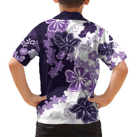 Purple Hibiscus Plumeria Floral Kid Hawaiian Shirt - Polynesian Pride