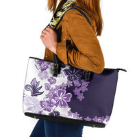 Purple Hibiscus Plumeria Floral Leather Tote Bag - Polynesian Pride