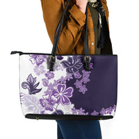 Purple Hibiscus Plumeria Floral Leather Tote Bag - Polynesian Pride