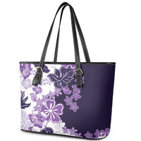Purple Hibiscus Plumeria Floral Leather Tote Bag - Polynesian Pride