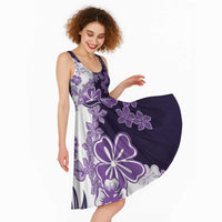 Purple Hibiscus Plumeria Floral Midi Dress - Polynesian Pride