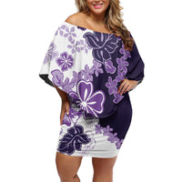 Purple Hibiscus Plumeria Floral Off Shoulder Short Dress - Polynesian Pride