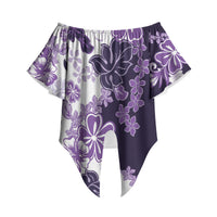 Purple Hibiscus Plumeria Floral Off Shoulder Wrap Waist Top LT01 Purple - Polynesian Pride