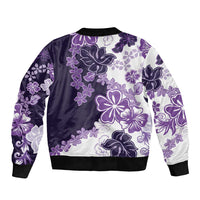 Purple Hibiscus Plumeria Floral Sleeve Zip Bomber Jacket - Polynesian Pride