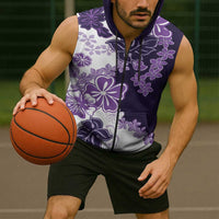 Purple Hibiscus Plumeria Floral Sleeveless Zip Hoodie LT01 - Polynesian Pride
