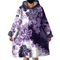 Purple Hibiscus Plumeria Floral Wearable Blanket Hoodie LT01 - Polynesian Pride