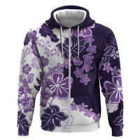 Purple Hibiscus Plumeria Floral Zip Hoodie LT01 Zip Hoodie Purple - Polynesian Pride