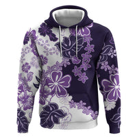 Purple Hibiscus Plumeria Floral Zip Hoodie LT01 Pullover Hoodie Purple - Polynesian Pride