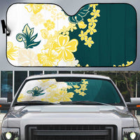 Yelow Teal Hibiscus Plumeria Floral Auto Sun Shade LT01 Yellow - Polynesian Pride
