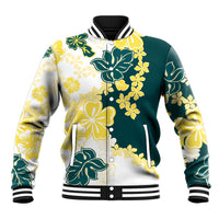 Yelow Teal Hibiscus Plumeria Floral Baseball Jacket LT01 Unisex Yellow - Polynesian Pride