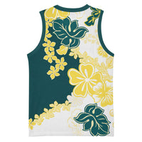 Yelow Teal Hibiscus Plumeria Floral Basketball Jersey LT01 - Polynesian Pride