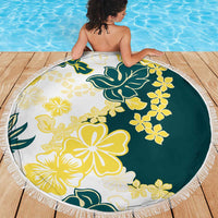 Yelow Teal Hibiscus Plumeria Floral Beach Blanket LT01 - Polynesian Pride